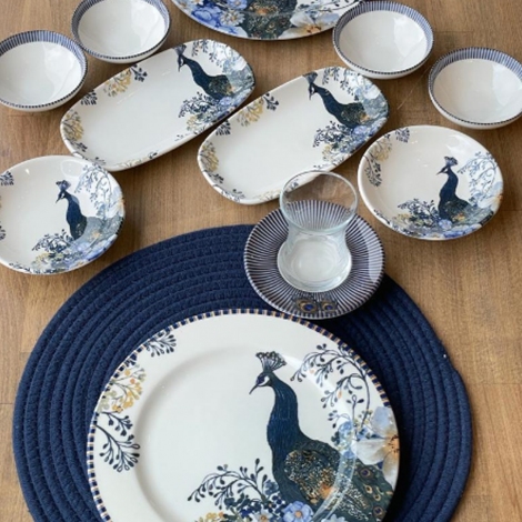 Valery 26 Parça Stoneware Tavus Kuşu Kahvaltı - Sunum Seti