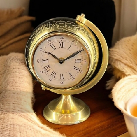 Vintage Gold Globe Masa Saati - 25 cm
