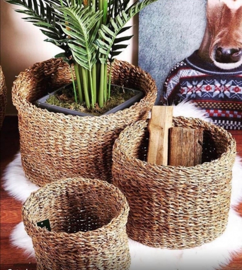 Bambu Rattan 3'lü Lüx Saksı Takımı